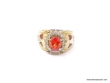 LADIES .925 STERLING SILVER GOLD OVERLAY & 3 CT. ORANGE SAPPHIRE GEMSTONE RING. RING SIZE 8-1/4.