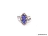 LADIES .925 STERLING SILVER 2 CT. TRILLION CUT TANZANITE RING. RING SIZE 7-3/4.