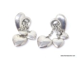 PAIR OF LADIES .925 STERLING SILVER HEART DROP EARRINGS. THEY MEASURE 1-3/4 IN. BY 5/8 IN. THEY