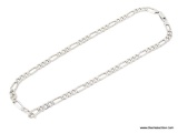UNISEX .925 STERLING SILVER 3-1 8MM FIGARO NECKLACE. MEASURES 22 IN. LONG. WEIGHS 45.4. GRAMS.