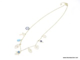 LADIES .925 STERLING SILVER & GOLD NECKLACE WITH OPAL & SAPPHIRE GEMSTONE CHARMS, (9) IN TOTAL.