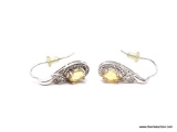 LADIES .925 STERLING SILVER 2-1/2 CT. CITRINE EARRINGS. MEASURES APPROX. 3/4 IN.