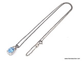 LADIES .925 STERLING SILVER 2-1/2 CT. BLUE TOPAZ PENDANT ON 18 IN. CHAIN. WEIGHS 4.6 GRAMS.