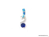 LADIES .925 STERLING SILVER OPAL & SAPPHIRE PENDANT. TOTAL OF 1-1/4 CT. MEASURES 3/4 IN. WEIGHS 2.6