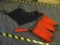 NEOPRENE HOOD, NECK SWEATS, AND TAIL GUARD; THIS LOT INCLUDES: A BLACK NEOPRENE HORSE HOOD, TWO RED