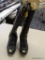 TUFFRIDER RIDING BOOTS; WOMEN'S SIZE 7.5 BLACK RIDING BOOTS WITH ELASTIC CALF AND FRONT LACES.