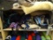 SHELF LOT OF ASSORTED HORSE BLANKETS; THIS LOT INCLUDES 7 HORSE BLANKETS INCLUDING COLORS, TURNOUTS,