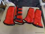 TOKLAT ORIGINALS TURNOUT BOOTS; FOUR PIECE SET OF RED, FLEECE-LINED TURNOUT BOOTS.