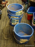 LOT OF HEATED BUCKETS; SET OF 4 BLUE HEATED 5 GAL. FLAT BACK BUCKETS MADE BY API. BUILT-IN