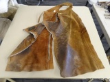 ENGLISH FULL CHAPS; USED ADULT ENGLISH FULL RIDING CHAPS. COGNAC SUEDE MADE BY BEVAL SADDLERY. NO