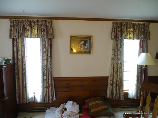 (MBR) SET OF CURTAINS AND SHEERS; THIS LOT INCLUDES 8 PANELS OF FLORAL CURTAINS WITH 5 VALANCES AND