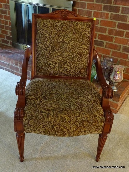 (MBR) SHERIDAN ARM CHAIR; MAHOGANY SHERIDAN ARM CHAIR WITH GREEN UPHOLSTERED BACK AND SEAT WITH