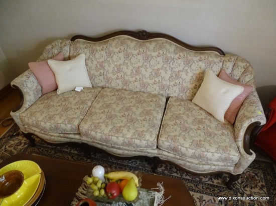 (LR) 3 CUSHION SOFA; "MASTERPIECE" BY FOGLE FURNITURE CO. HAS MAHOGANY BONES WITH A FLORAL