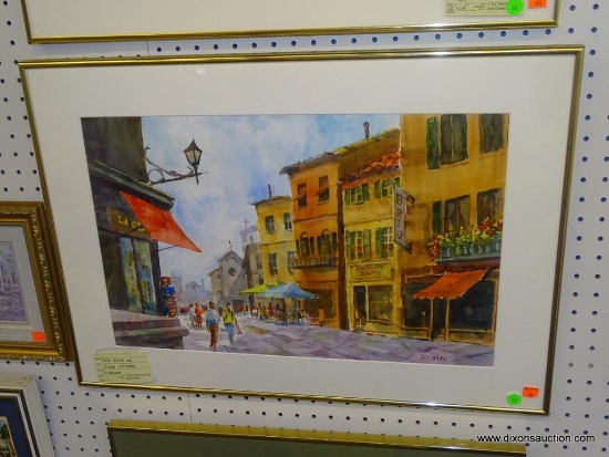 ORIGINAL JACK NOLAN WATERCOLOR; "TUSCAN SHOPPERS" WATERCOLOR PAINTING SHOWING PEOPLE SHOPPING IN