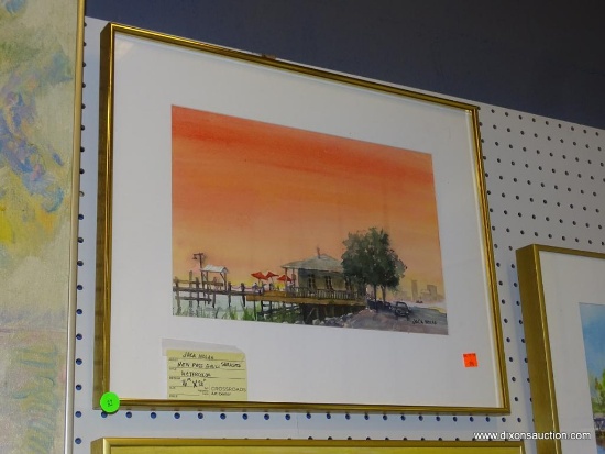 ORIGINAL JACK NOLAN WATERCOLOR; "NEW PASS GRILL SARASOTA" WATERCOLOR PAINTING SHOWING A WATERFRONT