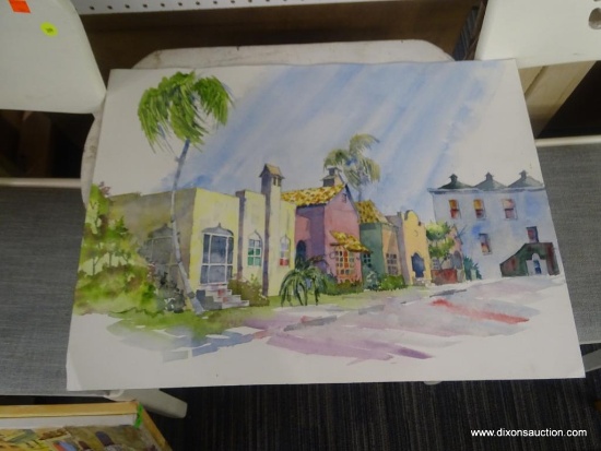 ORIGINAL JACK NOLAN WATERCOLOR; UNNAMED PIECE ON ARCHIVAL WATERCOLOR PAPER SHOWING A ROW OF