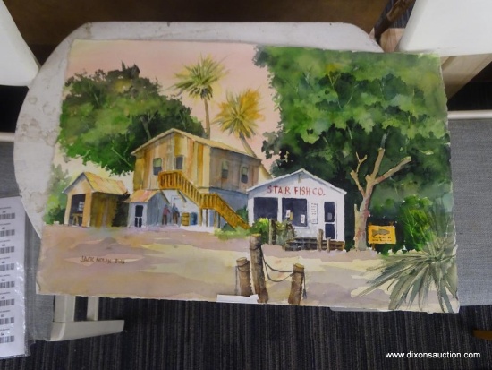 ORIGINAL JACK NOLAN WATERCOLOR; "STAR FISH CORTEZ FL." ON ARCHIVAL WATERCOLOR PAPER SHOWS THE STAR