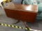 MAHOGANY DROP LEAF TABLE; BEAUTIFUL MAHOGANY DROP LEAF TABLE WITH RECTANGULAR TOP AND A PEDESTAL