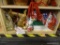 SHELF LOT OF CHRISTMAS DECOR; INCLUDES STOCKINGS, GIFT RIBBONS, WINDOW CANDLES, ORNAMENTS, A GOLD