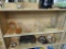 SHELF LOT OF ASSORTED GLASSWARE; INCLUDES 4 PIECES OF PINK DEPRESSION GLASS, 7 PIECES OF CUT GLASS,