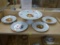 PARTIAL SHELF LOT OF DESSERT CHINA; THIS 7 PIECE LOT INCLUDES A CAKE STAND AND 6 DESSERT PLATES. ALL