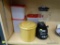 PARTIAL SHELF LOT OF ASSORTED KITCHEN ITEMS; 5 PIECE LOT TO INCLUDE A BLACK & DECKER CRUSH MASTER