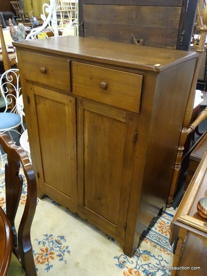 JELLY CUPBOARD; ANTIQUE 2 DRAWER OVER 2 DOOR JELLY CUPBOARD WITH SQUARE HEAD NAILED DRAWERS AND