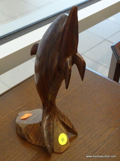 CARVED DOLPHIN; SOLID MAHOGANY CARVED DOLPHIN IN JUMPING POSITION. IS IN EXCELLENT CONDITION AND