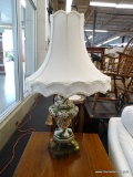 CAPODIMONTE PORCELAIN TABLE LAMP; TWISTED AND CARVED PORCELAIN BODY HAND PAINTED WITH FLORAL DESIGNS