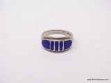 LADIES .925 STERLING SILVER RING; STERLING SILVER BAND AND BLUE LAPIS STONES. SIZE 7.