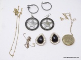 LOT OF ASSORTED COSTUME JEWELRY; LOT INCLUDES A PAIR OF EARRINGS WITH A STAR INSIDE OF A CIRCLE, A