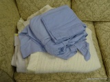 BOXED LOT OF ASSORTED BED LINENS; INCLUDES BERKSHIRE LIFE FLEECE IVORY BLANKET, LIGHT BLUE SHEET