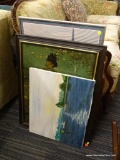 LOT OF ARTWORK; THIS 9 PIECE LOT INCLUDES AN ASSORTMENT OF FRAMED PRINTS AND A PAINTING ON CANVAS.