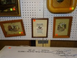 3 PICTURE LOT; INCLUDES 2 PAUL PORTER FRAMED PRINTS IN MAPLE FRAMES AND A CHRISTMAS 1988 SAMPLER.