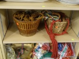 BASKETS OF DECORATIVE TASSELS; INCLUDES TWO BASKETS FULL OF LARGE DECORATIVE HANGING TASSELS.