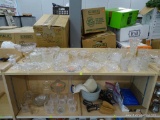 SHELF LOT OF ASSORTED GLASSWARE; THIS 34 PIECE LOT INCLUDES A WIDE ASSORTMENT OF GLASSWARE,