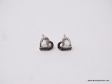 LADIES .925 STERLING SILVER EARRINGS; TWO-TONE HEART EARRINGS WITH STONES. MARKED 