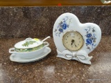 LOT OF PORCELAIN; INCLUDES AN GREEN AND GOLD FLORAL PAINTED ARNART PORCELAIN DOUBLE-HANDLED SUGAR