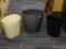 WASTEBASKETS; LOT OF THREE SMALL WASTEBASKETS IN GREY, CREAM, AND BLACK. LARGEST MEASURES 12 IN X 8