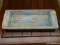 SHABBY CHIC TABLE TRAY; WOODEN TRAY WITH DISTRESSED TURQUOISE PAINT. MEASURES 24.5 IN X 10 IN X 3