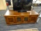 CONTEMPORARY WOOD GRAIN ENTERTAINMENT CENTER; RICH MAHOGANY COLOR ENTERTAINMENT CENTER WITH