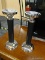 SET OF POTTERY BARN CANDLE HOLDERS; SET OF 2 BLACK AND CHROME FINISH TALL CANDLE HOLDER WITH A
