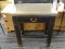 UNIQUE METAL TOP HALL TABLE; RECTANGULAR METAL TOP TABLE WITH RIVET DETAILING AROUND THE TOP AND