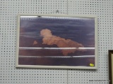 FRAMED SKY AND CLOUDS POSTER; IMAGE OF PURPLE COLORED SKY WITH RED LIGHT PEEKING THROUGH WHITE