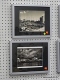 PAIR OF BLACK & WHITE PHOTOGRAPHS; 1 IS OF A MARINA WITH BOATS AND 1 IS OF THE SEA FILLED WITH