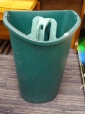 STERILITE TRASH CAN; 13 GAL GREEN VINYL TRASH CAN AND A LARGE PLASTIC DUST PAN. MEASURES 15.5 IN X