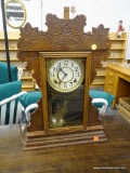 SESSION CLOCK CO. MANTLE CLOCK; EIGHT DAY, HALF-HOUR STRIKE CLOCK FEATURING AN ORNATELY SCROLL