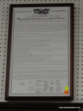 FRAMED DECLARATION OF INDEPENDENCE; REPRODUCTION OF THE DECLARATION OF INDEPENDENCE. FRAMED IN A