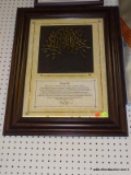 FRAMED BONNIE MOHR POEM AND TREE; THIS IS A LARGE PRINT SHOWING A MOLDED TREE WITH BRASS COLORED