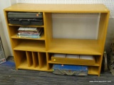 LIGHT MAPLE FINISH ENTERTAINMENT CENTER; FEATURES AN OPEN BACK PANEL FOR EASY ACCESS, 3 SHELVES ON